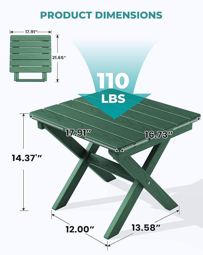 SERWALL Folding Outdoor Side Table Set of 2, Portable Adirondack Side Table