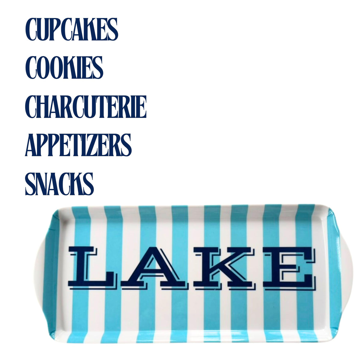 Sprinkles & Confetti Lake Melamine Serving Tray with Handles, Lake Blue Stripe Rectangular Platter - Shatter-Resistant, BPA-Free, Dishwasher Safe - Serving Tray for Charcuterie, Lake Days & BBQs