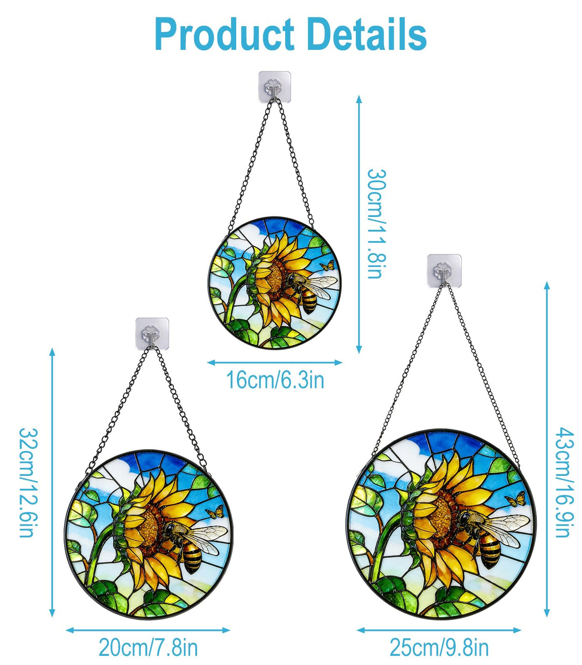 NGOKPYD Stained Glass Window Hanging Sun Catcher Garden Decor Sunflower Flower and Bees on a Branch for Window Doors Home Decoration and Christmas, Mother's Day Birthday Gifts for Women Men Mom 7.8 in