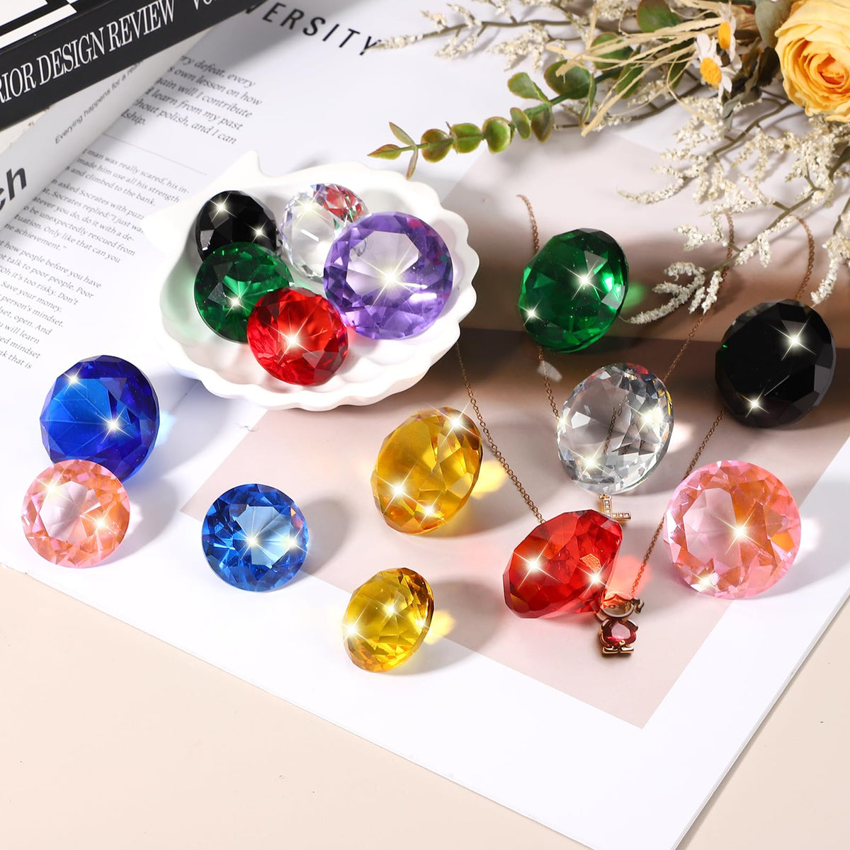 PATIKIL 8 Pcs Diamond Crystal Paperweight, 40mm / 1.57 Inch Crystal Paperweight Paper Weight for Home Office Desktop Table Decor Wedding Party Jewelry Ornaments, Clear