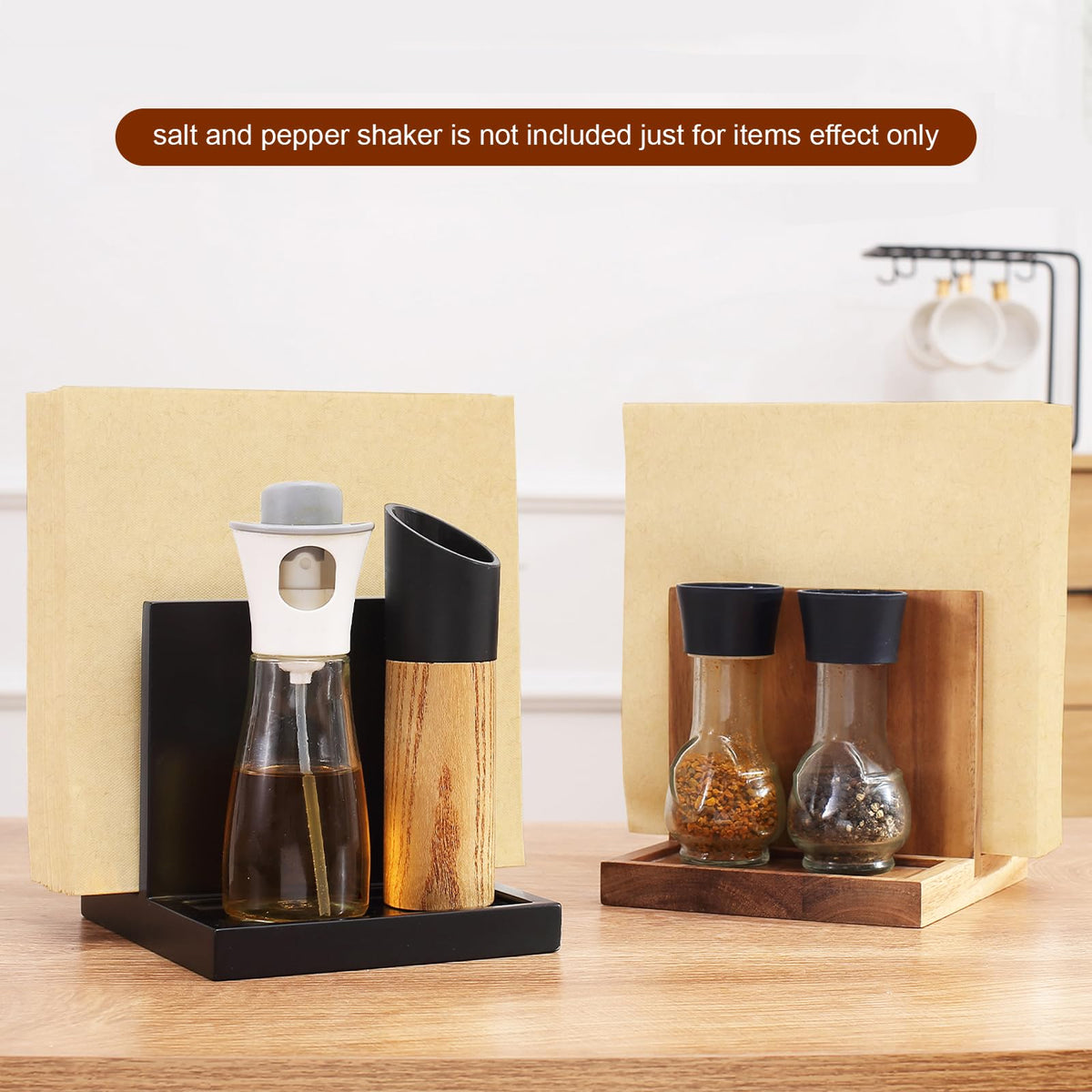 EVERBBKING Napkin salt pepper holder Wooden Napkin Holder for Salt and Pepper Shakers Caddy,Suitable for Kitchen, Restaurant, Bar, Office, Parties, Home Décor