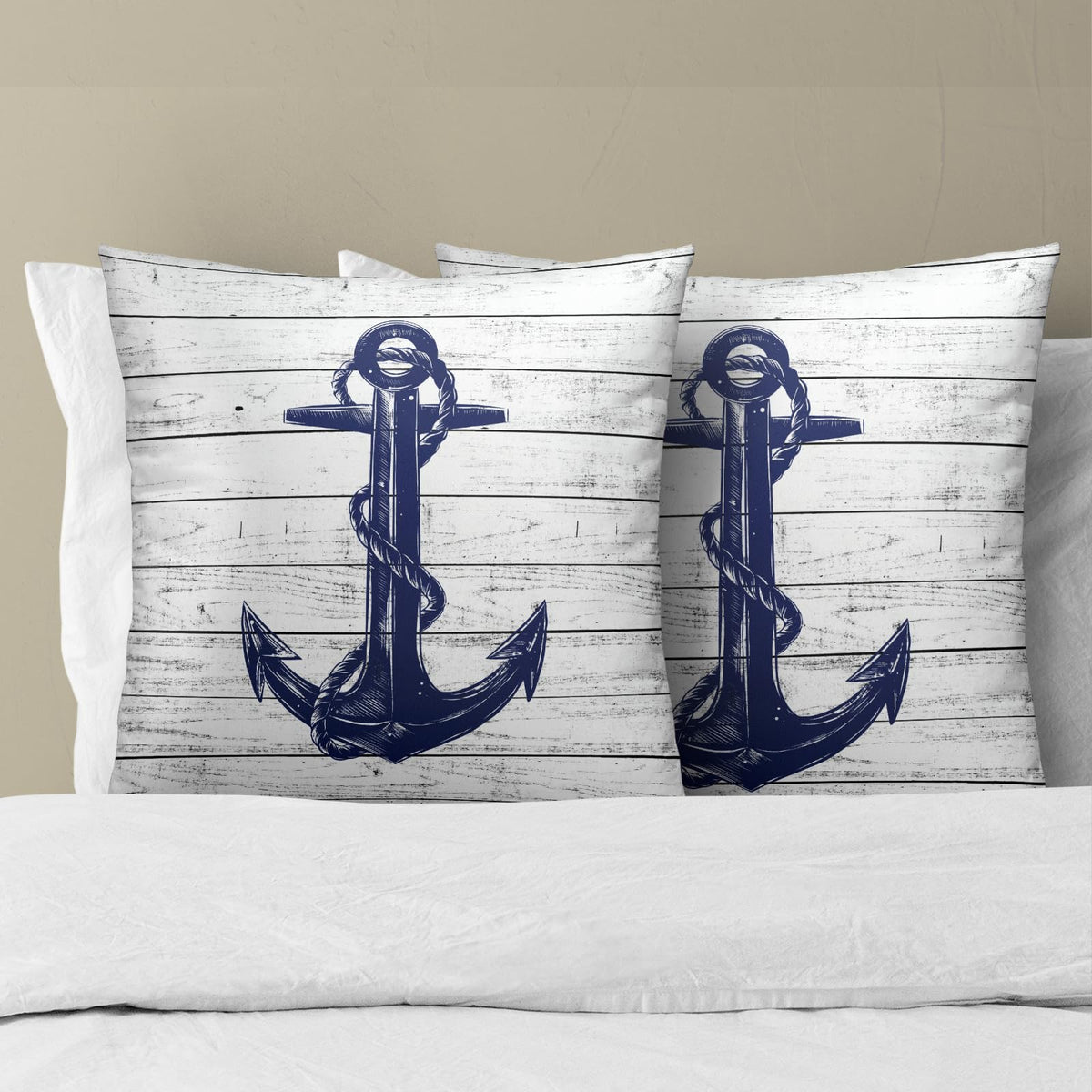 Imiss Nautical Anchor Throw Pillow Covers 16 X 16 Inch Set of 2 Navy Blue Pillow Cover Soft Cotton Home Decorative Cushion Covers for Outdoor Sofa Bedroom Car