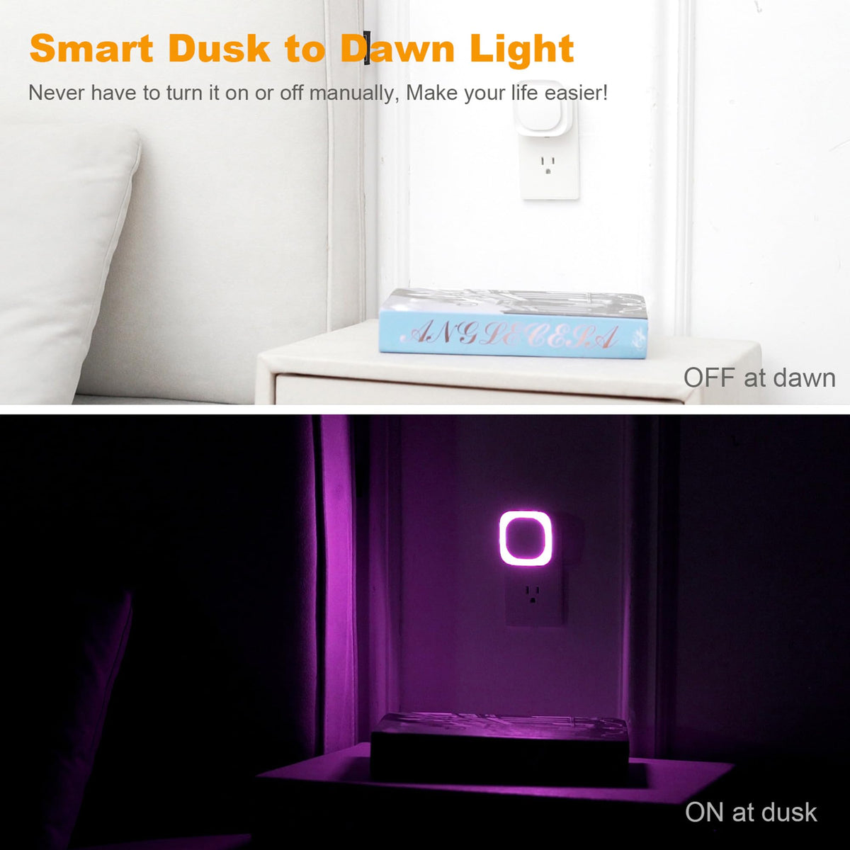 YUNLEX 2 Pack Purple Night Light, Gentle Eye-Care with Dimmable Soft Glow & Indirect Reflection, Auto Dusk to Dawn Sensor, Plug in Nightlight for Meditation Corner, Creative Studio, Bedroom, Bathroom