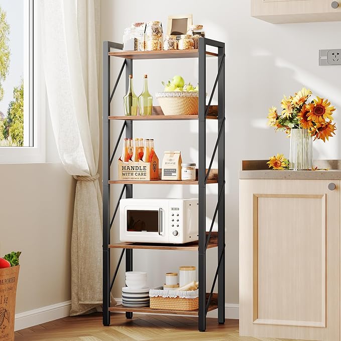 HOOBRO Bookshelf, 5-Tier Industrial Bookcase, Book Shelf Storage Organizer