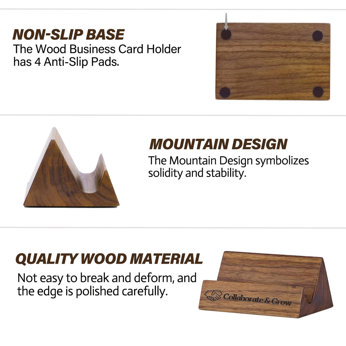 HJX Personalized Business Card Holder Desk - Wood Business Card Case Holder,Engraved Collaborate & Grow Business Card Display Gifts for Men Women (Walnut-T) (Walnut-A)