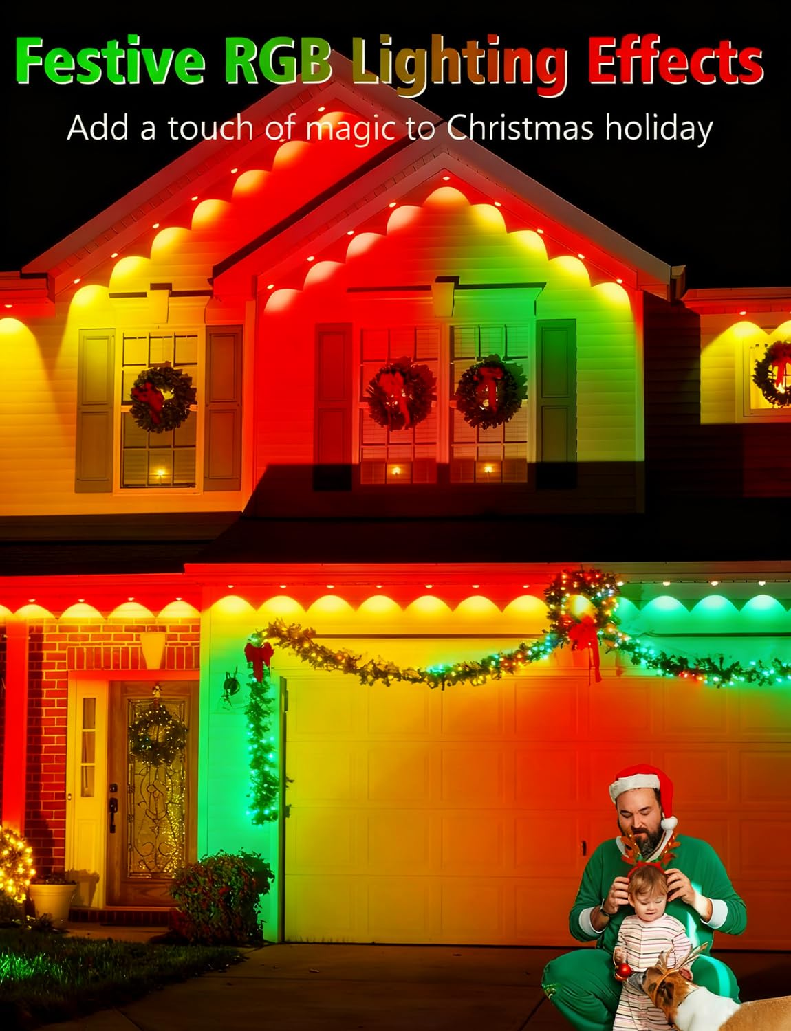 BSGlobal 200FT Permanent Outdoor Lights, 120 LED Smart RGB&IC Outdoor Eave Lights with App/Remote, 209 Scene Modes, IP67 Waterproof Outside Light for House Party Christmas Decor
