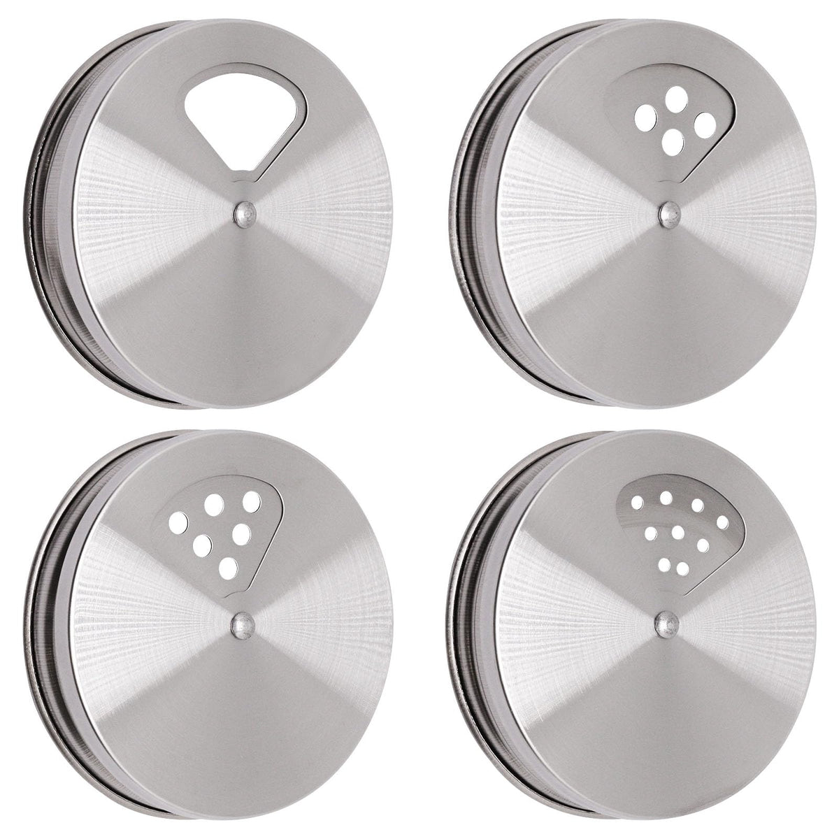 BENLIUDH Adjustable Mason Jar Spice Shaker Lids for Regular Mouth, 4 Pack Stainless Steel Seasoning Dispenser Lids with Shaker and Pour Options for Salt Sugar Seasoning Flour
