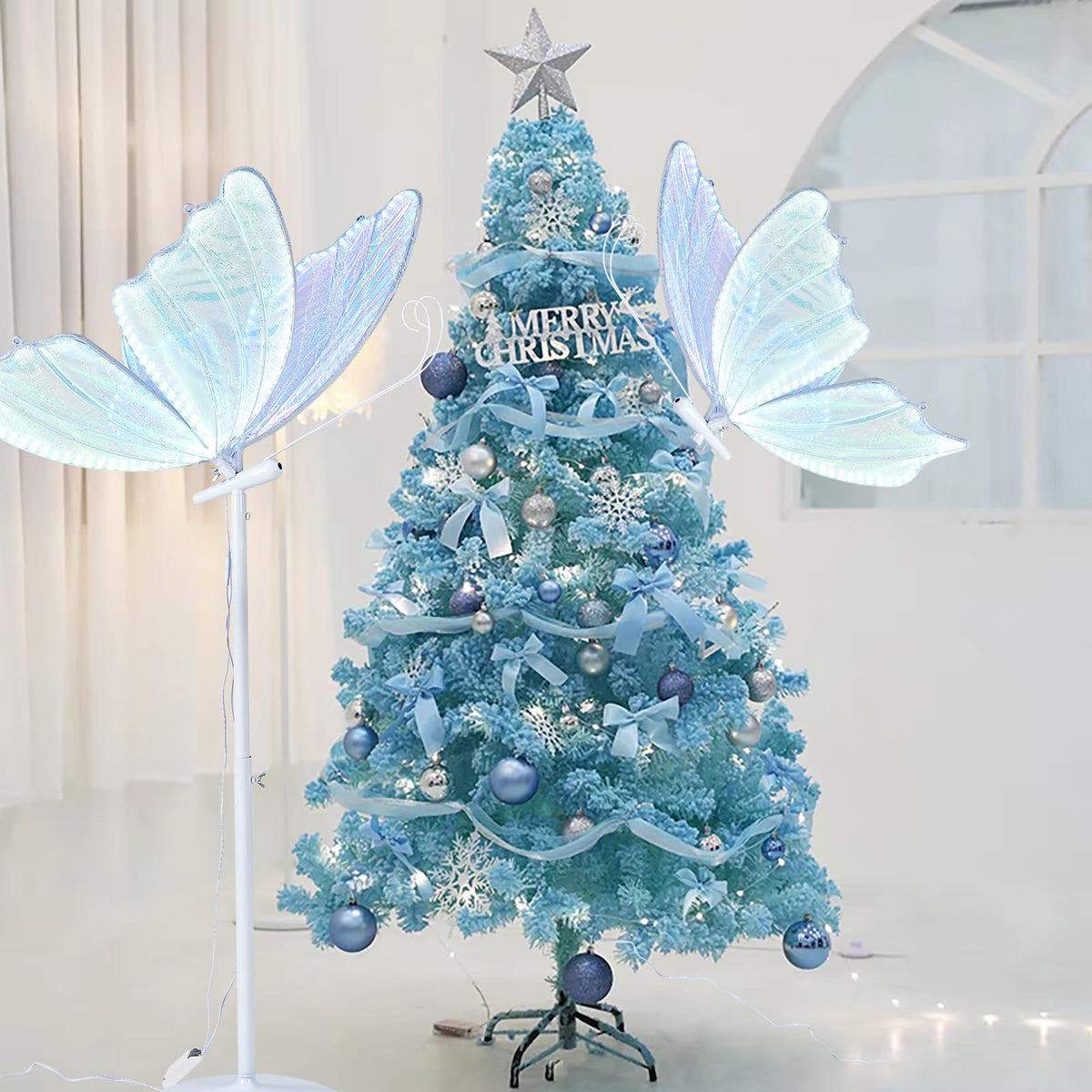 B-COOL Wedding Butterfly Floor Lamp Decoration: Christmas Birthday Party Lights Butterfly Ceiling Lamp Butterflies Chandelier White Led Decorative Iridescent|Silver Sequin 60cm/23.6in & 1PCS