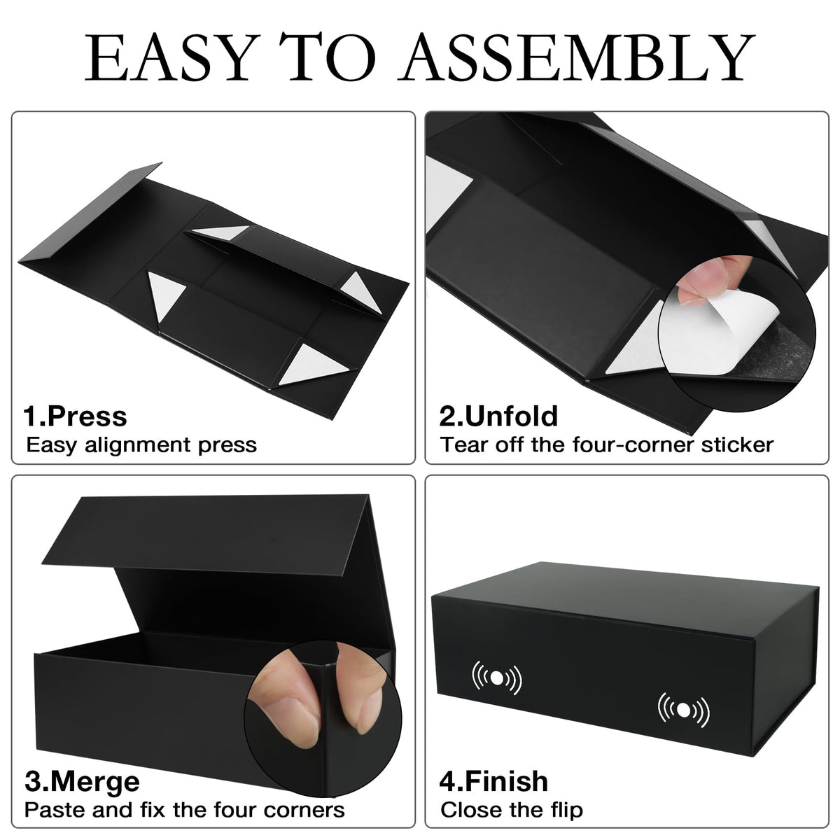 LFBOX Black Gift Box with Magnetic Lids 13.8x8.3x4.4 in, Large Bridesmaid Groomsman Proposal Boxes, Rectangle Storage Box 5 Pack