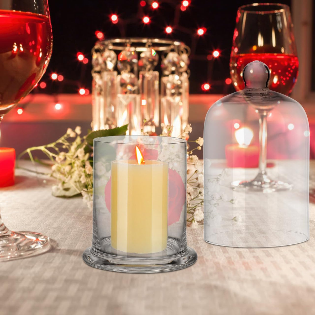 iplusmile 2 Pack Hand Blown Glass Candle Holder for Pillar Candles, 6.2 Inch Bell Jar Cloche Candlestick for Wedding Table Centerpiece, Clear Votive Cup for Party Home Decor