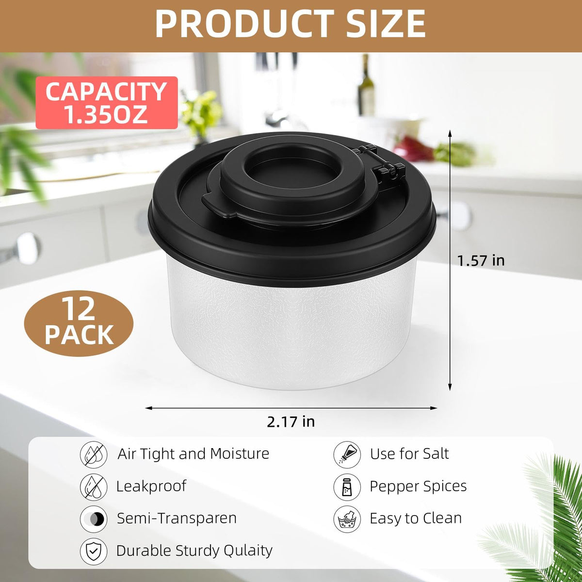 Acellegic 12 Pack Mini Salt and Pepper Shakers Moisture Proof Set Lids Plastic Airtight Dispenser for Camping Picnic Outdoors Kitchen Lunch Boxes Travel Spice(Black)