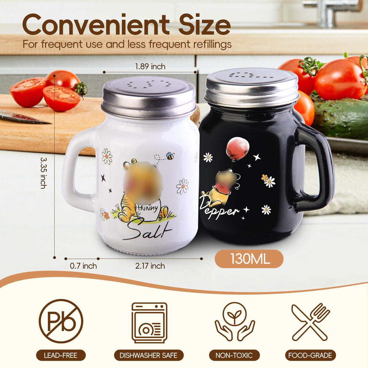 2 Salt And Pepper Shakers，Bear Cute Fun Salt And Pepper Shakers Set，Cute Salt Shakers For Kitchen Decor，Black And White Salt And Pepper Shakers With Stainless Steel Lids(Bear)