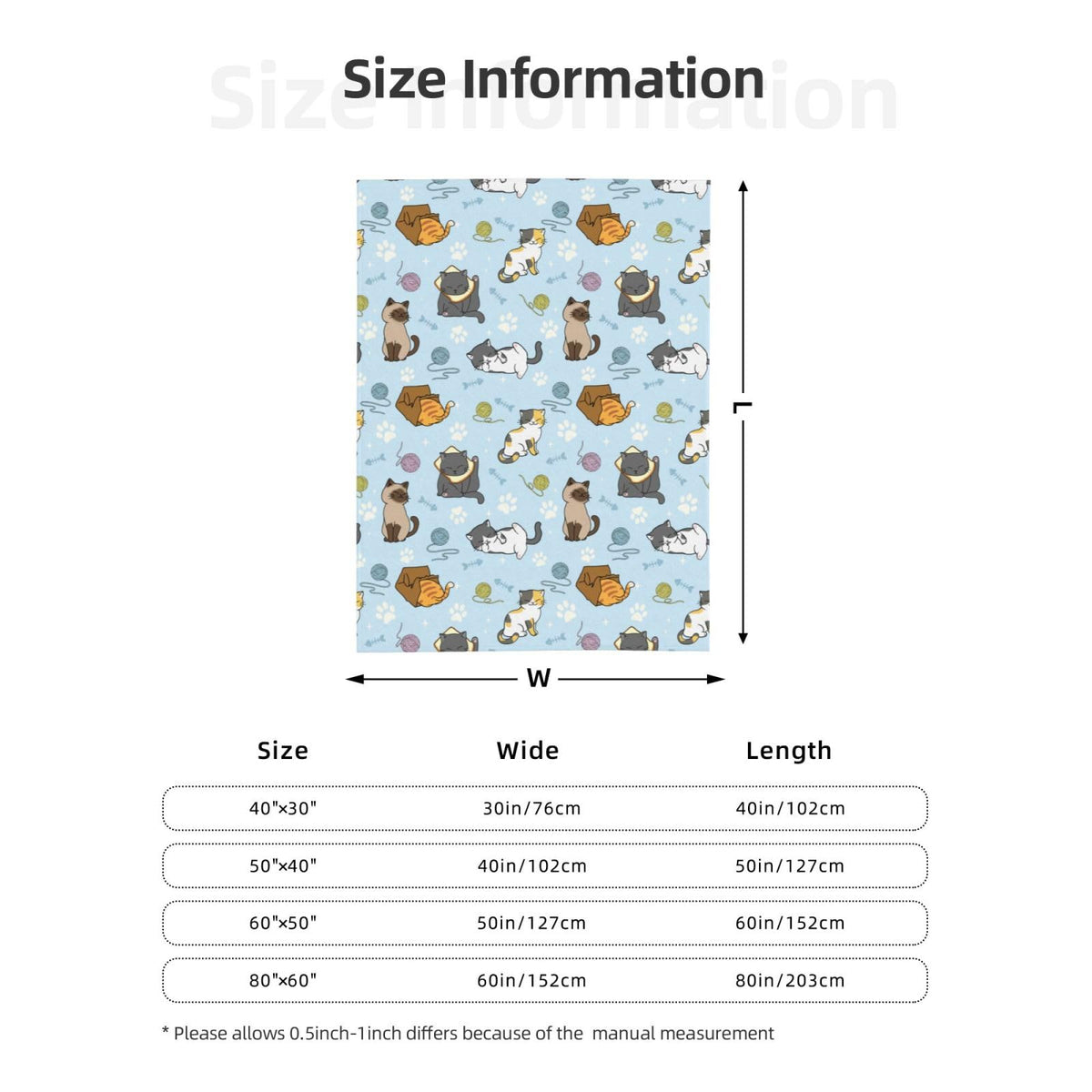 Soft Fluffy Cat Pattern Blanket, Cute Feline Design Cozy Throw Blanket for Adults Kids Pet,Lightweight Warm Plush Fleece Blanket for Couch Bed Sofa, for Cat Lovers 50"x40"