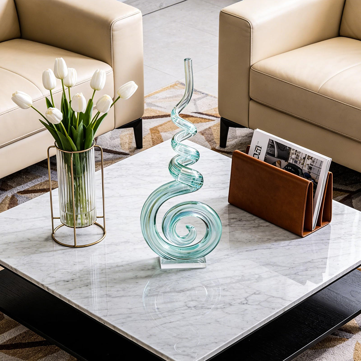 15" Tall Hand-Blown Murano-Style Glass Sculpture Statues Art Ornament Statue Figurines Home Decor Accent Piece Coastal Ocean Nautical Home Decor,Shelf,TV Stand,Tabletop Centerpieces,Wonderful Gift