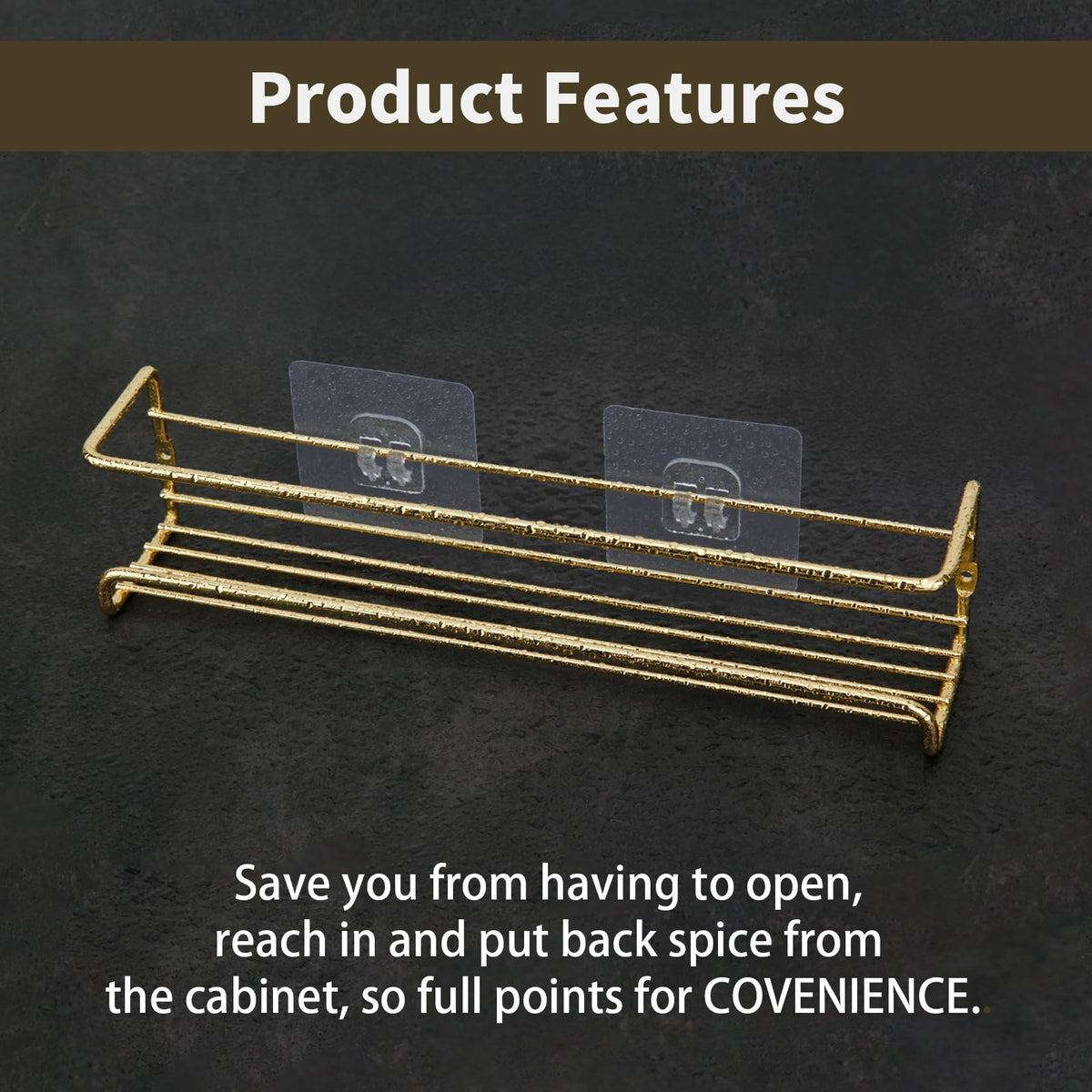 blueden 2 Pack Self Adhesive Wall Mounted Fridge Refrigerator Spice Racks,Metal Kitchen Seasoning Jar Organizer for Space Saver,Hanging Spice Organizer Shelf for Kitchen Cabinet,Wall,Pantry Door.Gold