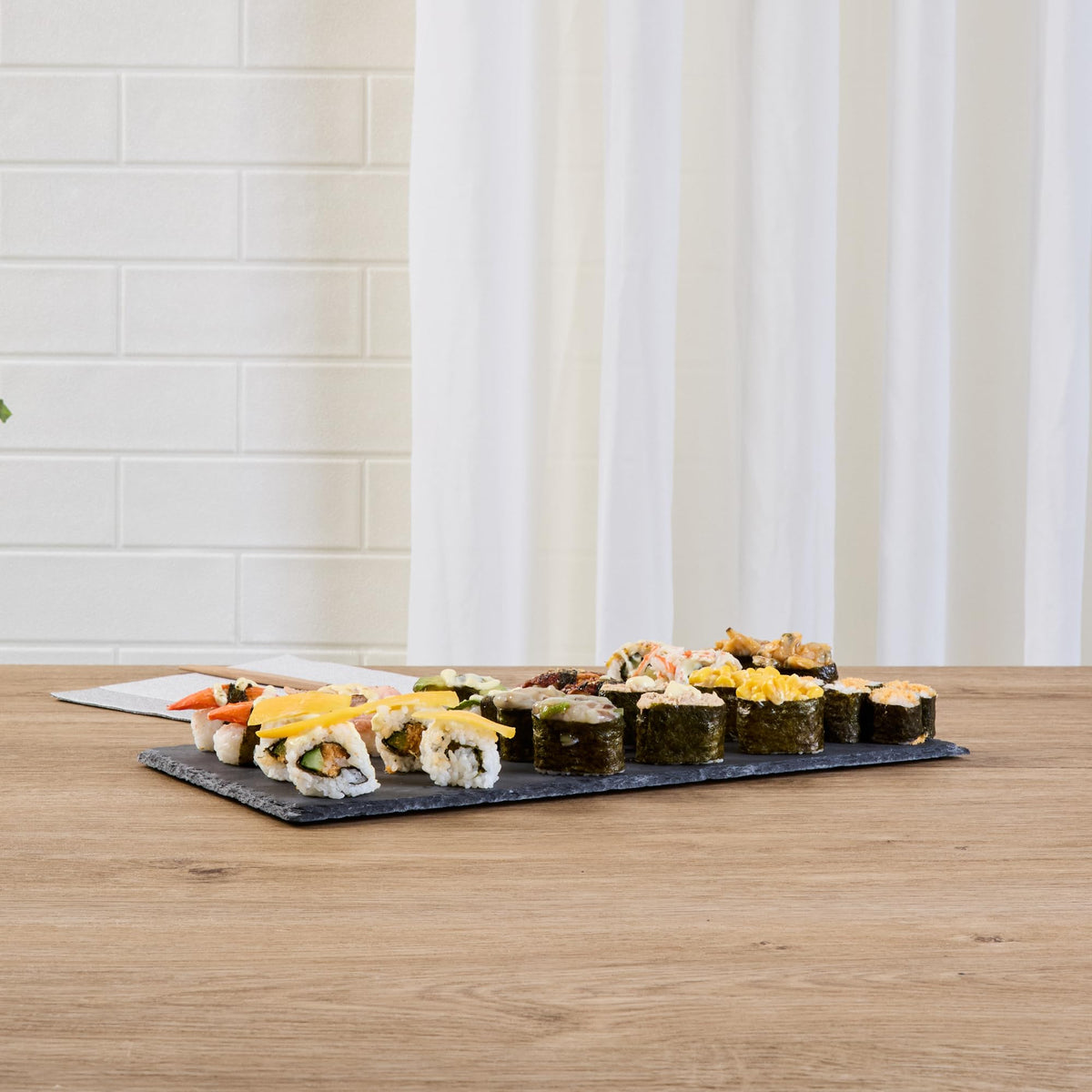 Restaurantware Rectangle Slate Platter 1 Count 15.7 x 7.8 Inch Scratch-Resistant Slate Cheese Board Modern Serving Tray Black Rustic Design for Charcuterie and Appetizers