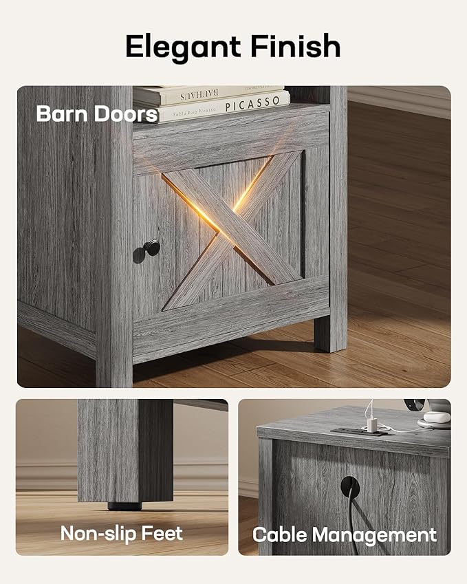 Marsail Farmhouse Nightstand, Wood Bedside Table