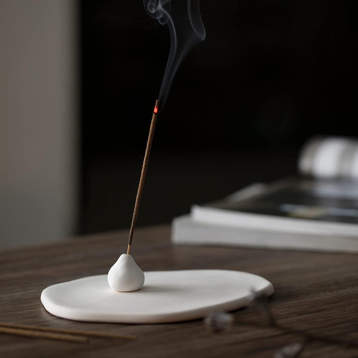 Handmade Incense Holder Irregula Plain Ceramic Stick Incense Holders Pomelo Pumpkin Incense Burner for Home Decor Yoga Meditation Zen (Pomelo White)