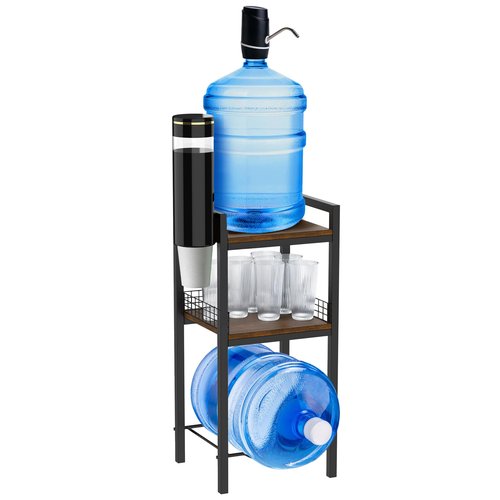 5 Gallon Water Dispenser Stand with Built-in Cup Holder and Electric Pump Included– Heavy Duty Water Jug Holder, Storage Shelf, Second Jug Space – Adjustable Height, Lightweight & Durable