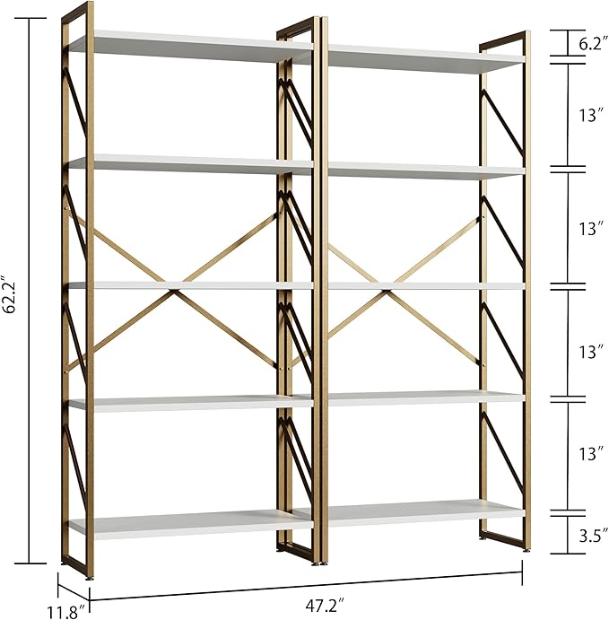 Shintenchi 2 Pieces 5 Tiers Bookshelf, Classically Tall Bookcase Shelf