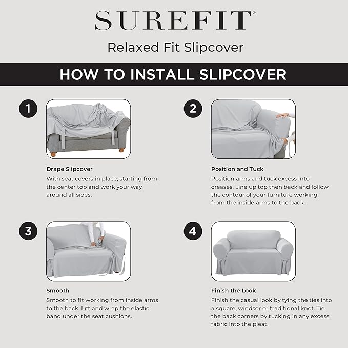 SureFit Cotton Duck Loveseat Box Cushion One Piece Slipcover, Furniture Cover
