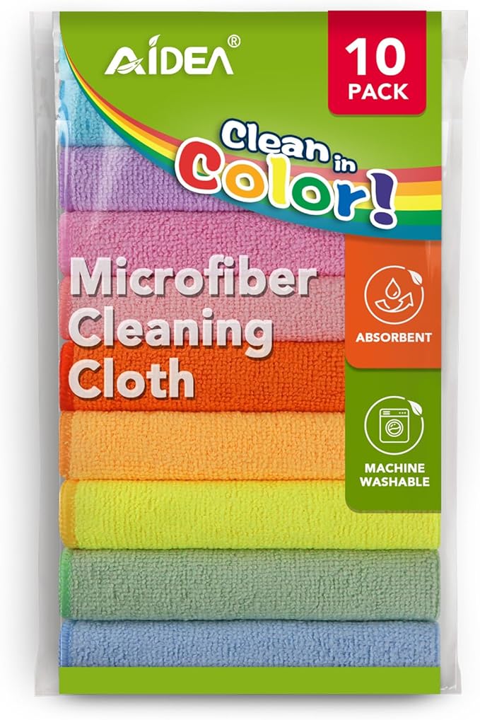 AIDEA Microfiber Cleaning Cloth, Colorful Lint-Free Vibrant Cleaning Rags