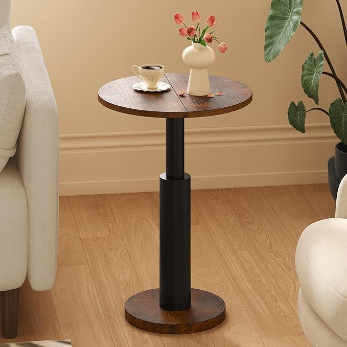 LAATOOREE Round Side Tables Set of 2, Pedestal Drink Table, Spacious Top