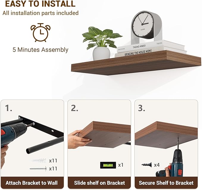 Acovy 48 Inch Floating Shelves, Wooden Shelves