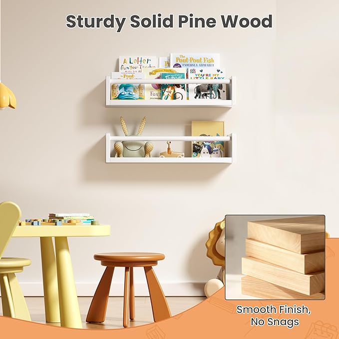 upsimples 2 Pack Nursery Book Shelves, 15.7 Inch Floating Bookshelves
