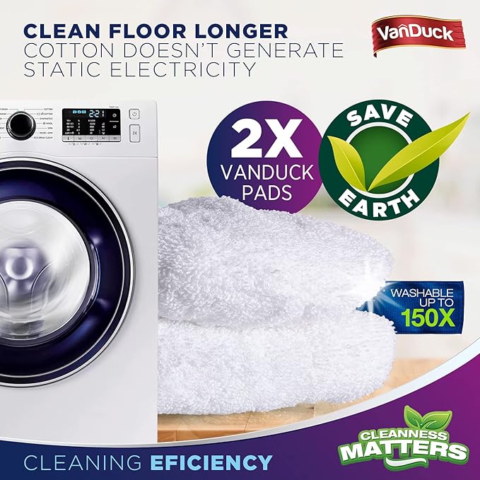 VanDuck 100% Cotton Pad Terry Cloth Mop Refills 15x8 inches, 2 Pack