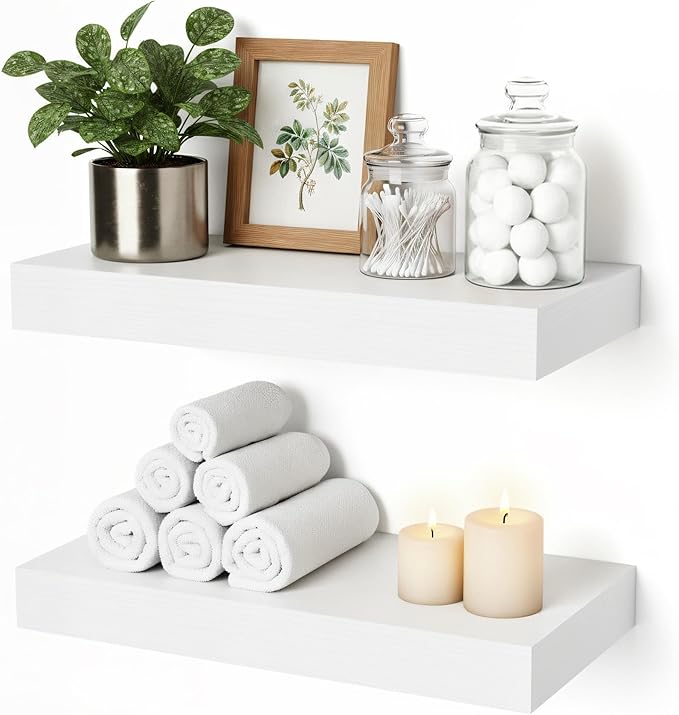 Floating Shelves for Wall White Shelves Bathroom, Bedroom and Living Room