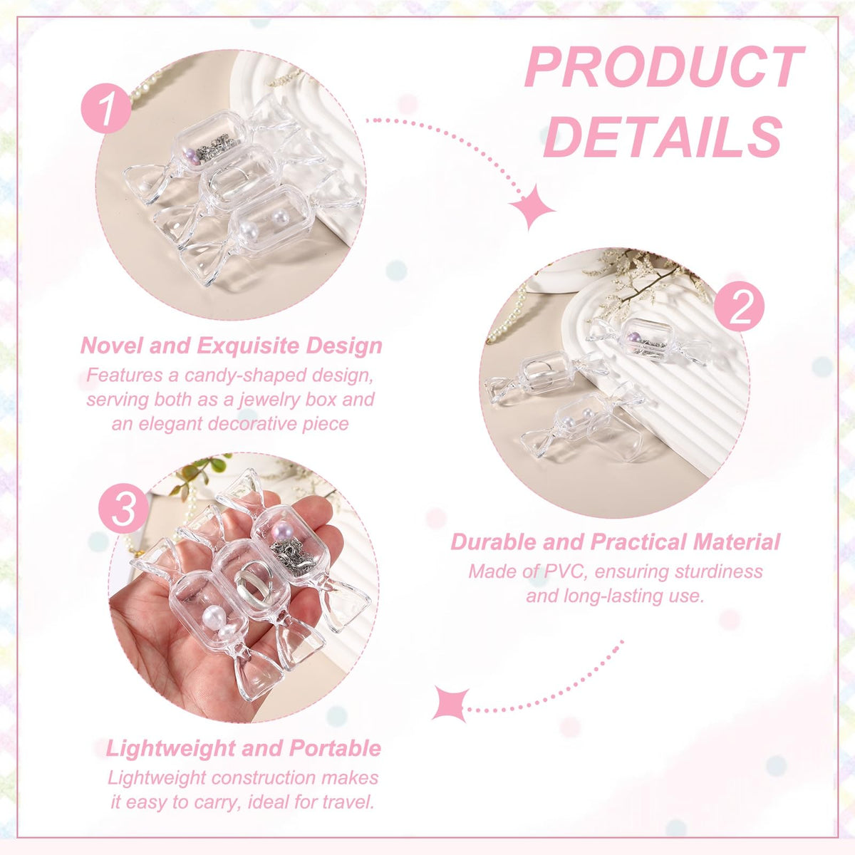 PATIKIL 50Pcs Candy Shaped Jewelry Box, Mini Plastic Jewelry Organizer Earrings Beads Bracelet Small Items Storage Container for Travel Wedding Christmas, Transparent