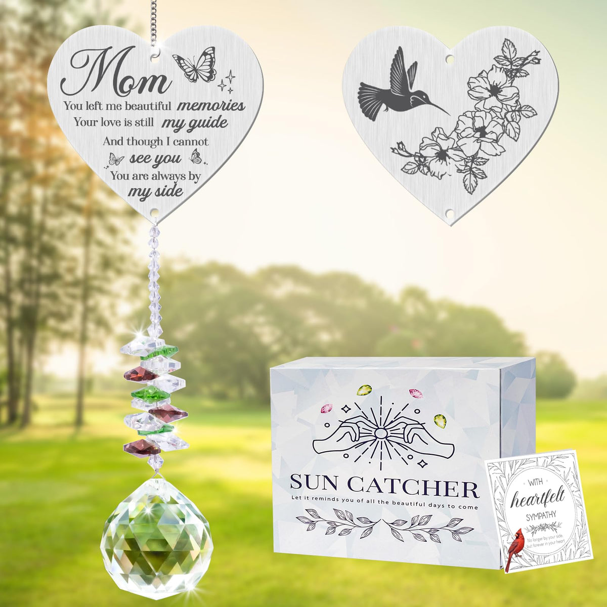 Mom in Heaven Memorial Crystal Suncatcher,Memorial Gifts for Loss of Mom,Loss of a Mother Sympathy Gifts,Hanging Crystals Ornament for Window Rainbow Maker Prisms Home Decor Gift