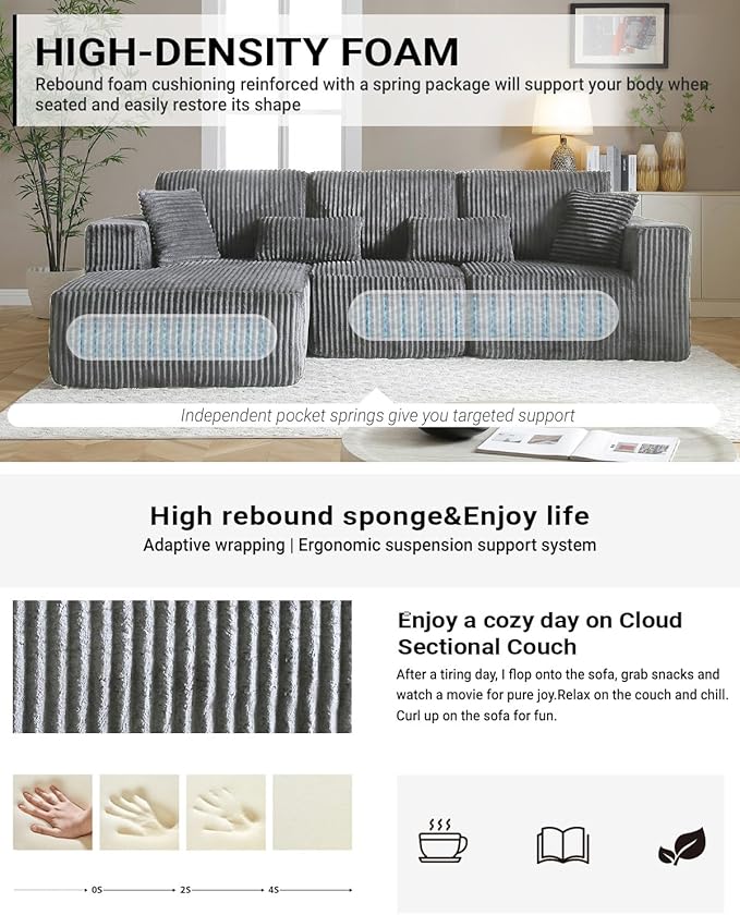 110” Modular Sectional Sofa, Cloud Sectional Couch