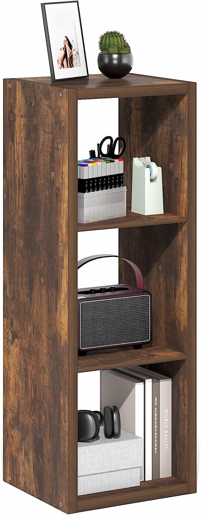 Furinno Cubicle Book Shelf, 3-Cube Bookshelf, Extra Thick Frame Horizontally &