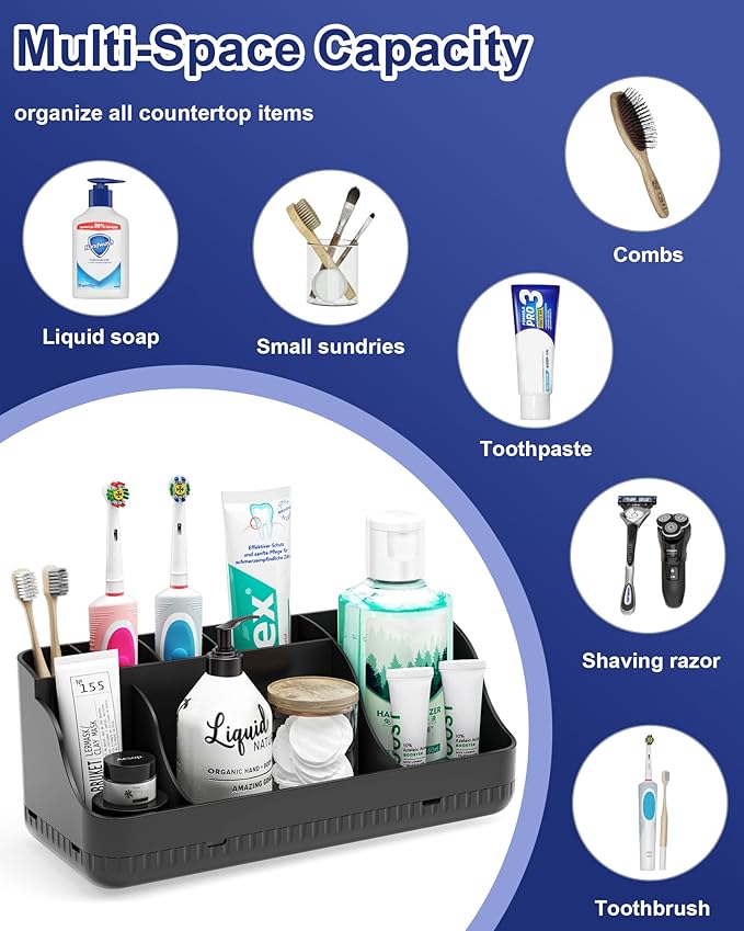 Bathroom Counter Organizer and Storage, 7 Slots Detachable Toothbrush Holders