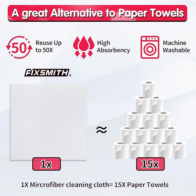 FIXSMITH White Microfiber Cleaning Cloth, 11.5"X11.5" Cleaning Rags