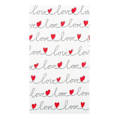 100Pcs Love Red Hearts Guest Napkins Valentines Paper Hand Towels Line Love Lettering Disposable Guest Towel Dinner Buffet for Wedding Anniversary Bridal Shower Party Supplies