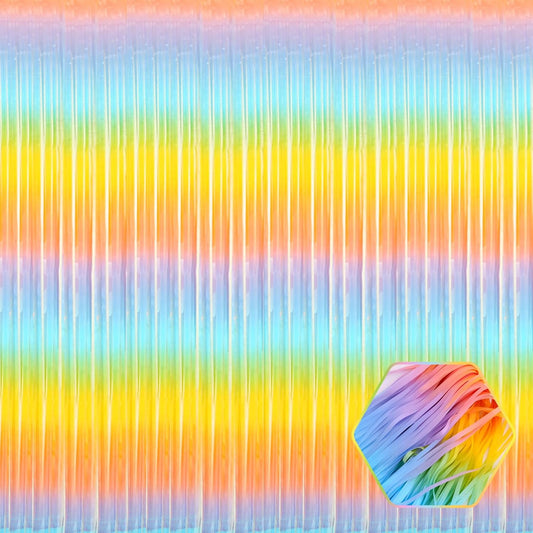 Rainbow Foil Fringe Curtain Backdrop by [Brand Name] - 3 Pack Metallic Tinsel Streamers | 3.28Ft x 8.2Ft for Parties & Events
