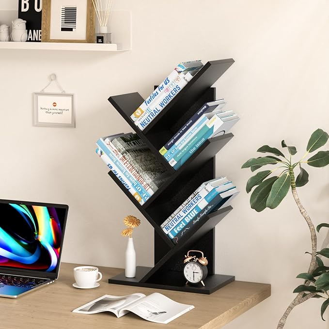SHEEPAM 5 Tier Tree Book Shelf, Small Desktop Bookshelf