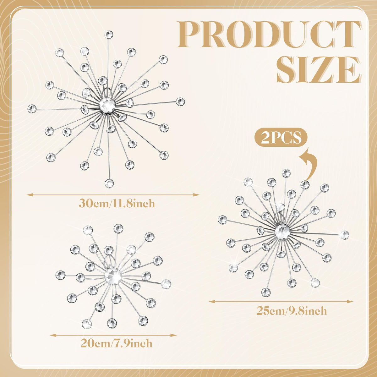Funnymoom 4 Pcs Silver Starburst Wall Decor Metal Bling Wall Art Crystal Silver Sparkling Rhinestones Bling Decorative Hanging Diamond for Living Room Bedroom Home Office