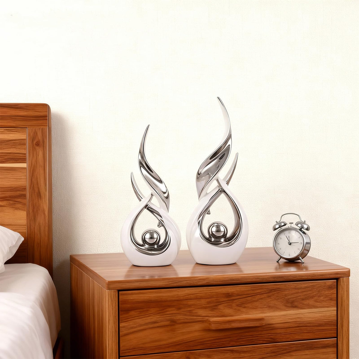 DOVDOV 2-Piece Abstract White and Silver Home Decor, Ceramic Abstract Sculptures, Modern Art Pieces, Suitable for Room Coffee Tables, Office Bookshelves, Dining Table Centers, entryway Decor.