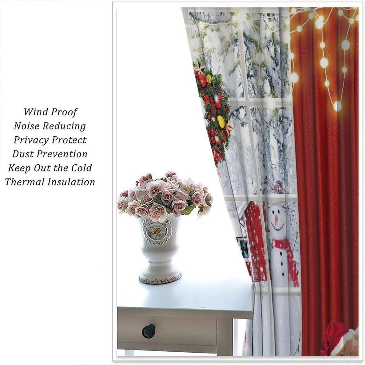 FengMingRui Merry Christmas Curtains Winter Festival Snowman Christmas Tree New Year Christmas Window Treatment Bedroom Living Room Decoration Blackout Decor Window Drapes 42" W X 45" L