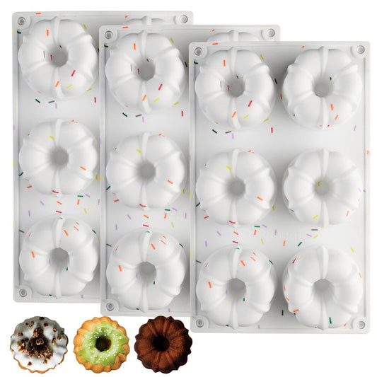 SmartKitch Jello Molds, 3pcs Silicone Fluted Tube Cake Pans, 6-Cavity Non Stick Silicone Baking Molds for Cupcake, Donuts, Muffin, Cornbread, Brownie, Jellies (Confetti)