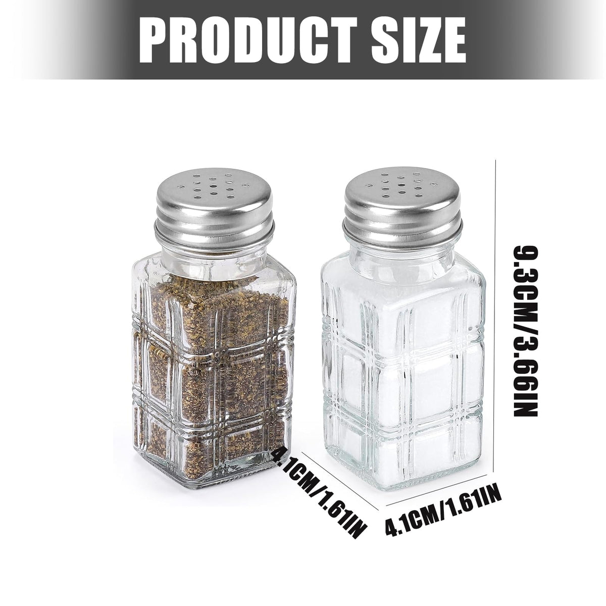 2Pcs Condiment Containers Square Shaker Transparency Glass Seasoning Jars for Salts Peppers Storage Clear Seasoning Bottles