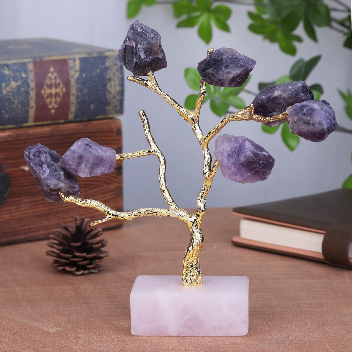 Rockcloud Healing Amethyst Crystal Money Tree Feng Shui Bonsai Tree for Home Decoration Jewelry Holder
