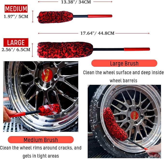 Professional 4 Pack Long Handle Wheel Brush Kit