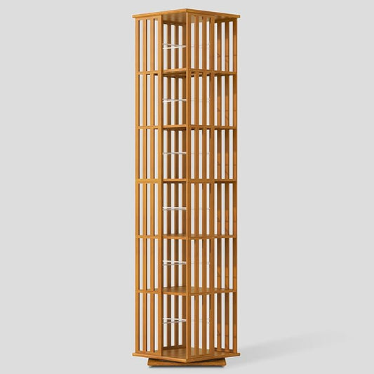 YOWOS Rotating Bookshelf Tower, 360° Display Spinning Bookcase, Bamboo