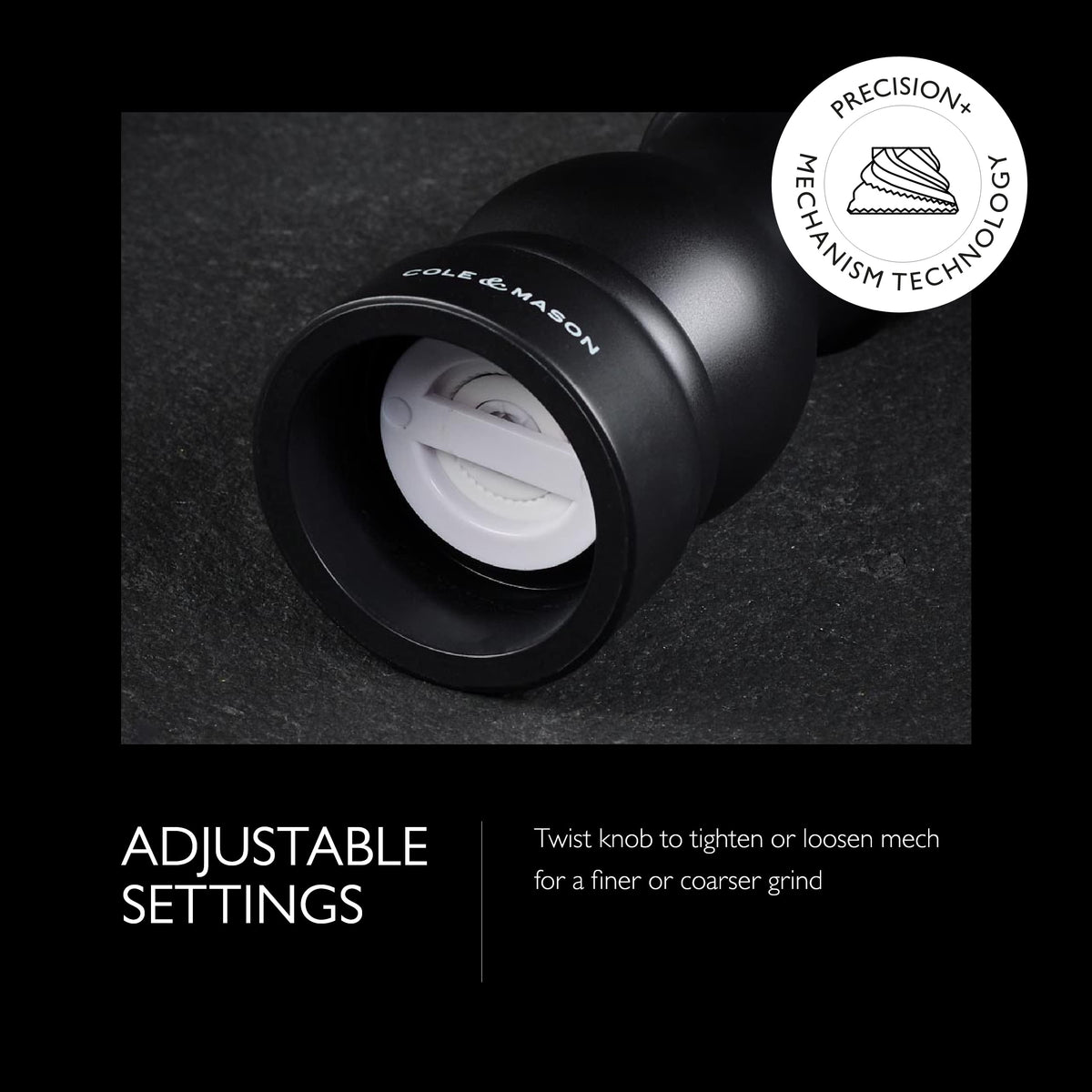 Cole & Mason Southwold Classic Salt & Pepper Mill Gift Set - Salt and Pepper Grinders with a Matte Finish - Adjustable & Refillable Mills - Hand Wash Kitchen Tool - Black/White