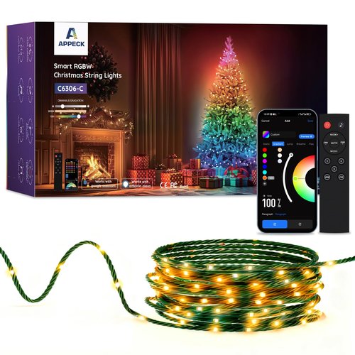 APPECK Christmas String Lights,134 FT 400 LED Outdoor String Lights, 111 Scene Modes Smart RGBW Color Changing Fairy Lights with App Controlled, Decorations String Light for Indoor, Outdoor Tree Decor